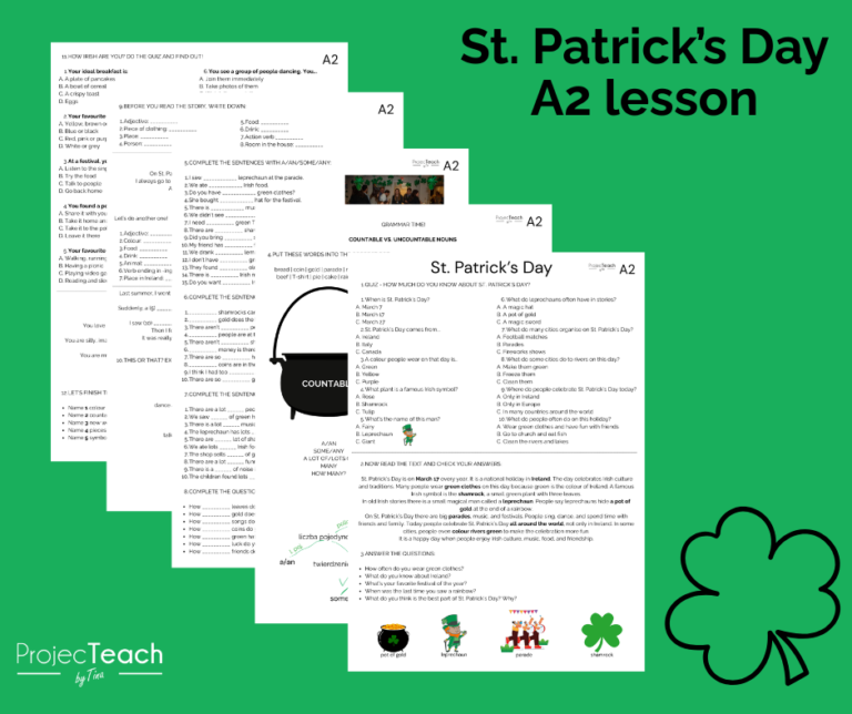 St. Patrick’s Day Lesson Pack A1, A2, B1 – ProjecTeach by Tina
